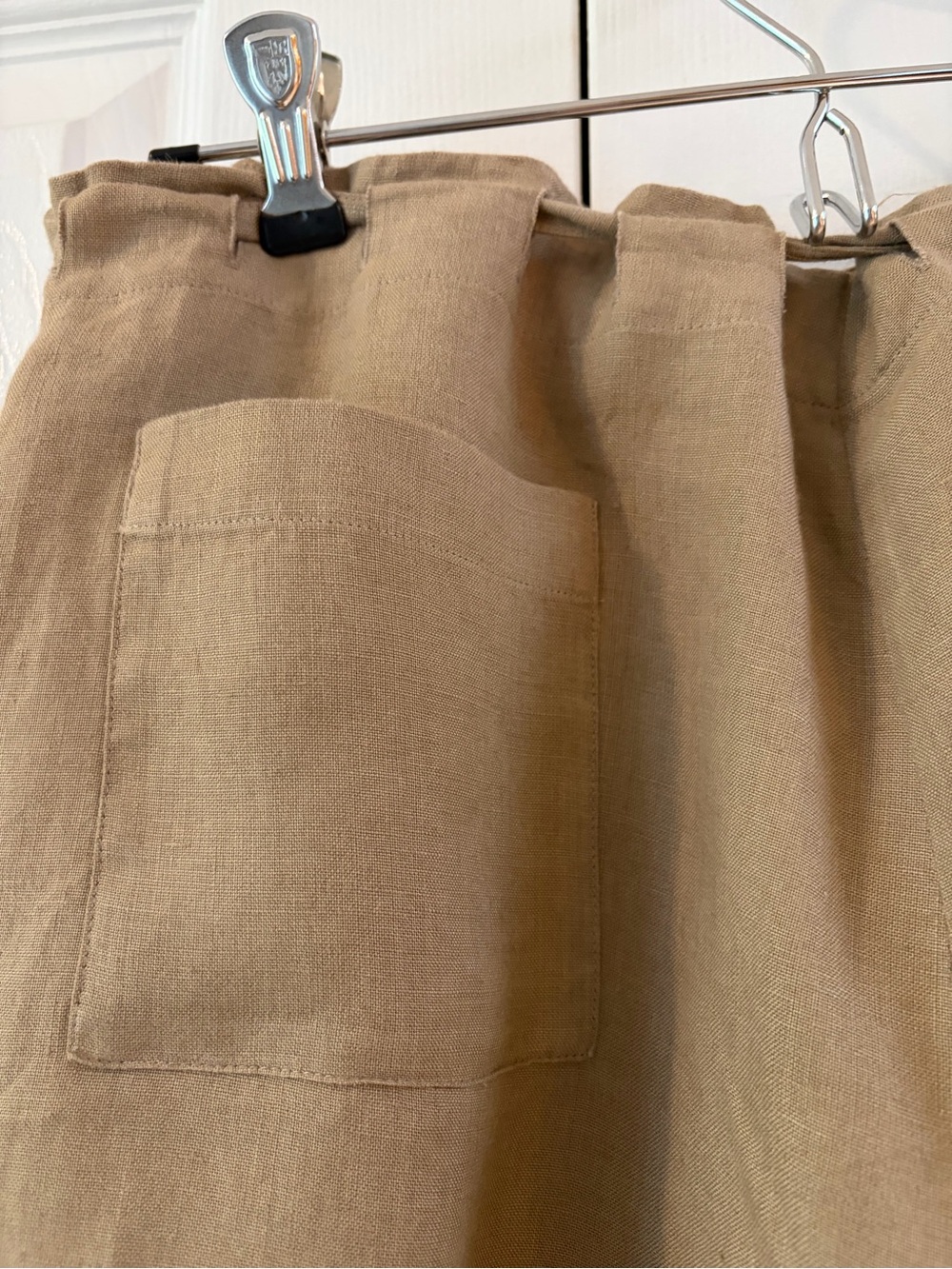 Eileen Fisher Tan Irish Linen Wide Leg Drawstring Cropped Pants Size M/L - Picture 5 of 13